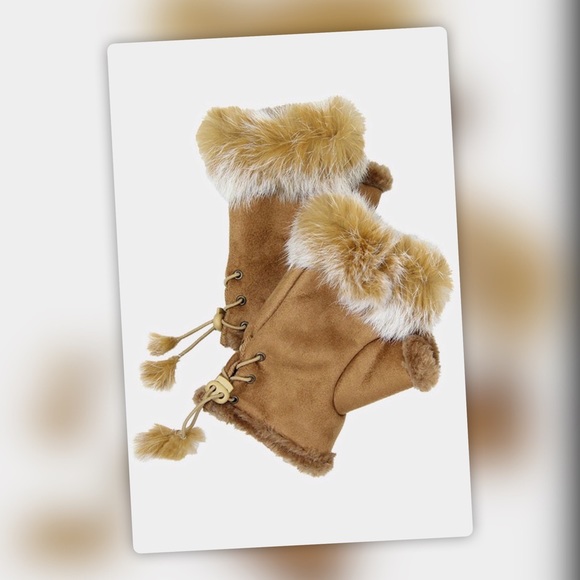 Pink Black Gray Brown Furry Fingerless GLOVES - Picture 7 of 16